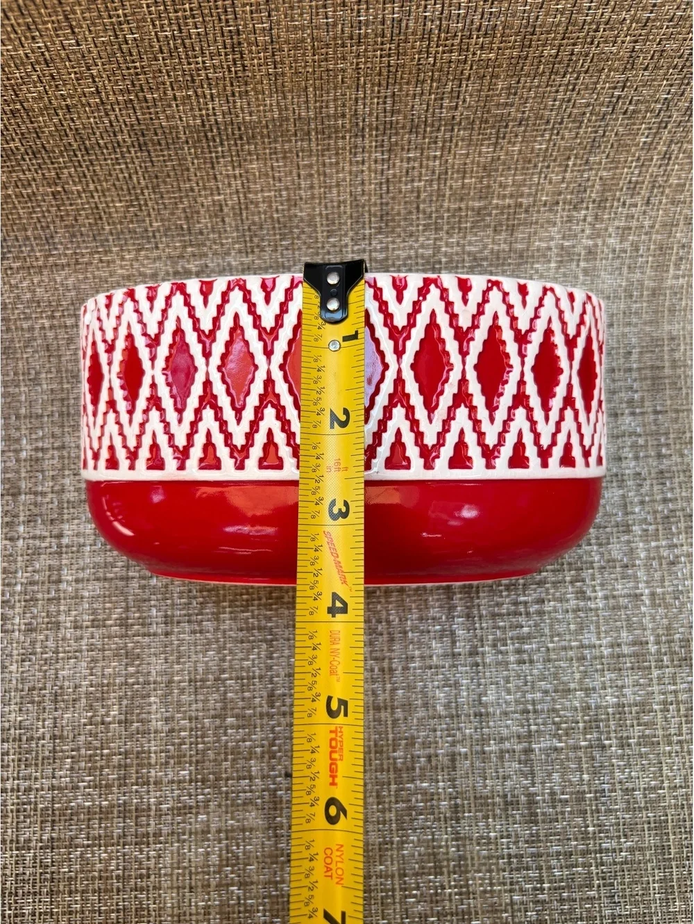 Vintage Red White Ceramic Oval Planter Geometric Made in USA